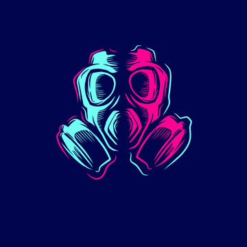 recommend clip art: Gas mask line pop art potrait logo colorful design with dark background. Abstract vector illustration. Dark minimalist graphic. 