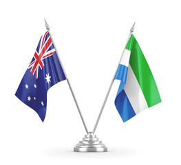 Sierra Leone and Australia table flags isolated on white 3D rendering 