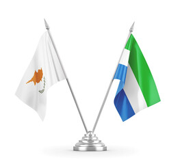 Sierra Leone and Cyprus table flags isolated on white 3D rendering