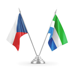 Sierra Leone and Czech Republic table flags isolated on white 3D rendering