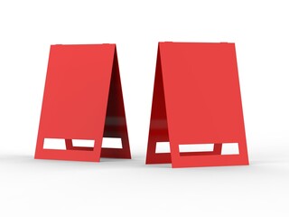 Red Crezon A-frame sandwich boards mockup template on isolated white background, ready for design presentation, 3d illustration.