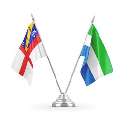 Sierra Leone and Herm table flags isolated on white 3D rendering