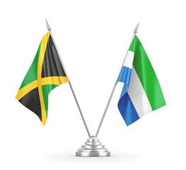 Sierra Leone and Jamaica table flags isolated on white 3D rendering