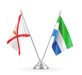 Sierra Leone and Jersey table flags isolated on white 3D rendering