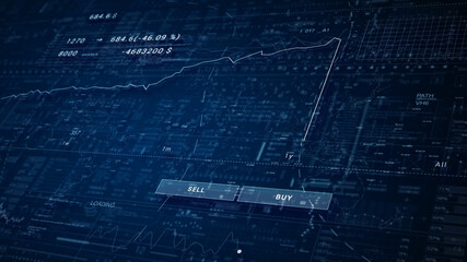 Stock market crash.Share falling down diagram.Red chart.HUD stock trading application.HUD diagram technological intro. Business and finance stock market background or template.
