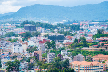 Naklejka premium high view of many houses at Da Lat city