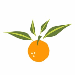 Orange branch. Exotic tropical mandarine citrus fresh fruit, whole juicy tangerine with green leaves vector cartoon minimalistic style isolated illustration, print or banner, label or poster, sticker