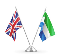 Sierra Leone and United Kingdom table flags isolated on white 3D rendering