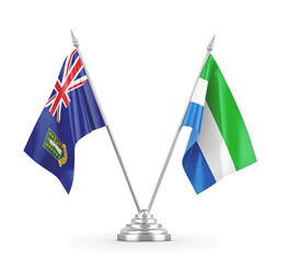 Sierra Leone and Virgin Islands British table flags isolated on white