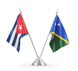 Solomon Islands and Cuba table flags isolated on white 3D rendering