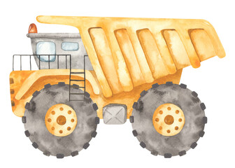 Watercolor construction machines. Dump truck, mining dump truck.