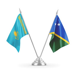 Solomon Islands and Kazakhstan table flags isolated on white 3D rendering