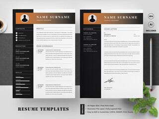 Resume Template with Cover Letter - obrazy, fototapety, plakaty