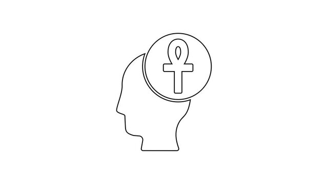 Black line Cross ankh icon isolated on white background. 4K Video motion graphic animation