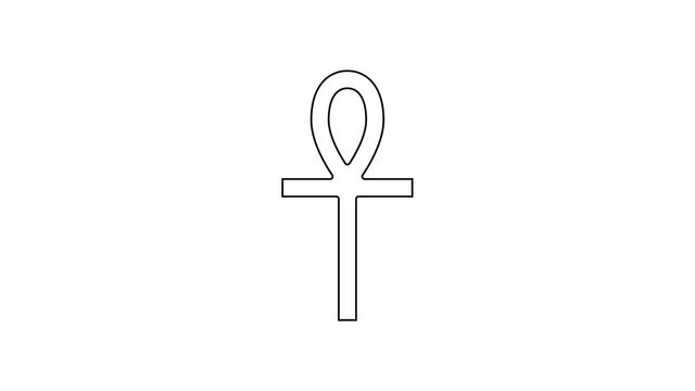 Black line Cross ankh icon isolated on white background. 4K Video motion graphic animation