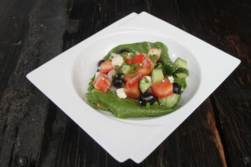 Greek salad with olives and feta cheese