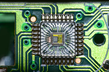 Closeup of an electronic chip or microprocessor