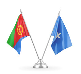 Somalia and Eritrea table flags isolated on white 3D rendering