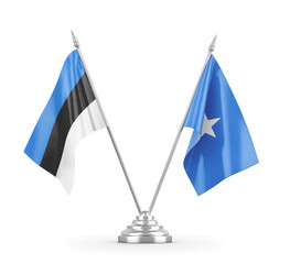 Somalia and Estonia table flags isolated on white 3D rendering