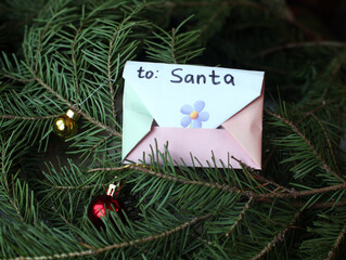 Letter to Santa with christmas tree and decorations