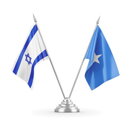 Somalia and Israel table flags isolated on white 3D rendering