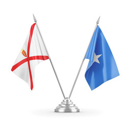 Somalia and Jersey table flags isolated on white 3D rendering