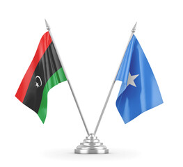Somalia and Libya table flags isolated on white 3D rendering