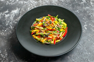 front view delicious vegetable salad inside plate on grey background color photo meal health food