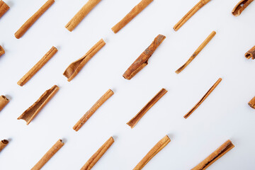 Cinnamon close up on a white background