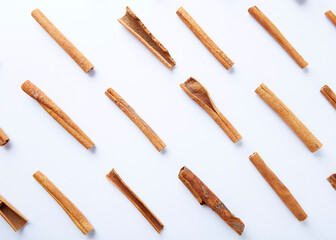 Cinnamon close up on a white background