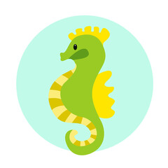 
Cartoon seahorse on isolated background, cute vector illustration in flat style and bright colors for kids design