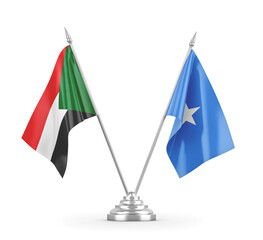 Somalia and Sudan table flags isolated on white 3D rendering