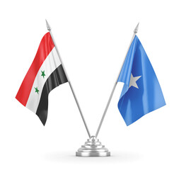 Somalia and Syria table flags isolated on white 3D rendering