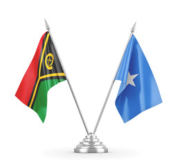 Somalia and Vanuatu table flags isolated on white 3D rendering