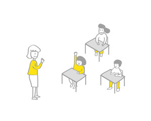 学校生活ーシンプルな線画手描きイラストー授業時間