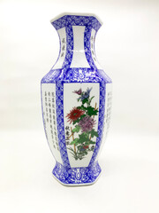 Blue and white ceramic isolated on white background