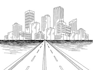 City bridge graphic black white landscape city sketch illustration vector