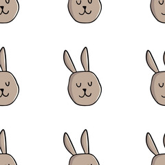 Seamless background with rabbits. Decorative wallpaper for the nursery in the Scandinavian style. Vector. Suitable for children's clothing, interior design, packaging, printing.