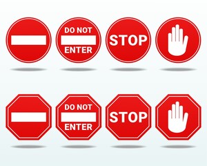 Set of stop sign. Do not enter sign. Prohibition sign. Illustration vector