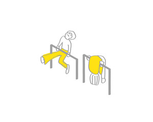 学校生活／シンプルな線画手描きイラスト／レイヤーで服の色変え可能／休み時間の風景／鉄棒