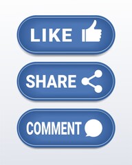 Set of social network sign. Like, share and comment blue sign. Illustration vector