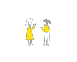 学校生活／シンプルな線画手描きイラスト／レイヤーで服の色変え可能／休み時間の風景