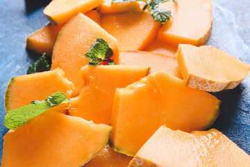 Sweet cut melon on table, closeup