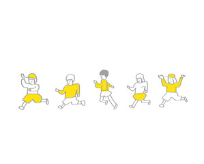 学校生活／シンプルな線画手描きイラスト／レイヤーで服の色変え可能／休み時間の風景