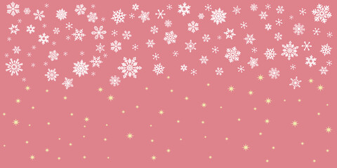 Winter holiday concept. Snowflakes and stars on pink gradation background. Vector illustration for Christmas banner and background. 冬の背景イラスト、冬背景イラスト、クリスマスバナーデザインイラスト