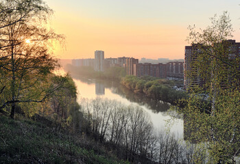Dawn over the river in Novosibirsk