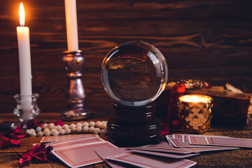 Accessories of fortune teller on table