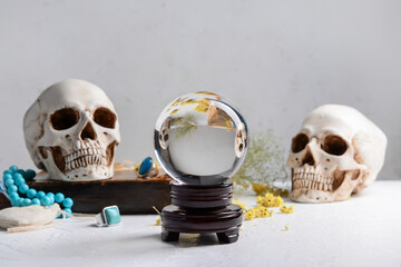 Accessories of fortune teller on table