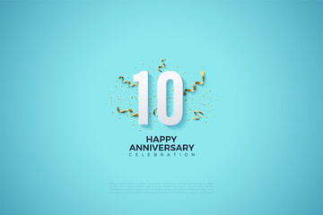 10th Anniversary background with white embossed numbers.