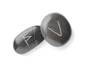 Stones with runes for fortune telling on white background